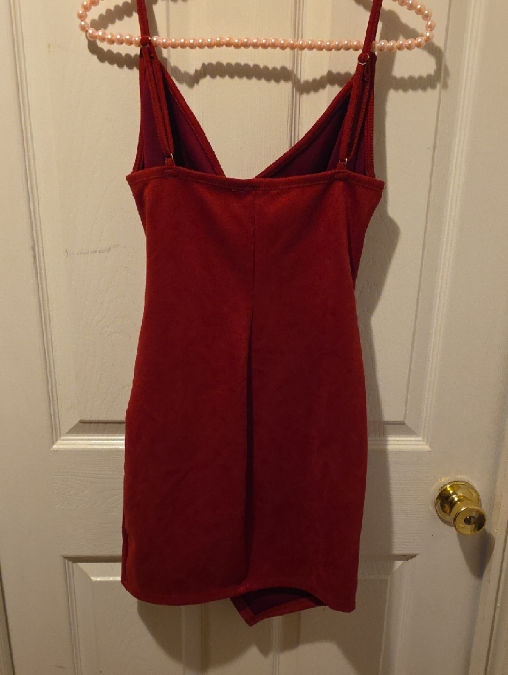iris Red Draped Mini Slip Dress with Spaghetti Straps - Picture 3 of 3